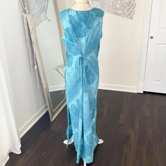 Norton McNaughton Y2K Teal Blue Paisley Maxi Dress 90s Bias Cut Slip Style L - Picture 3 of 5